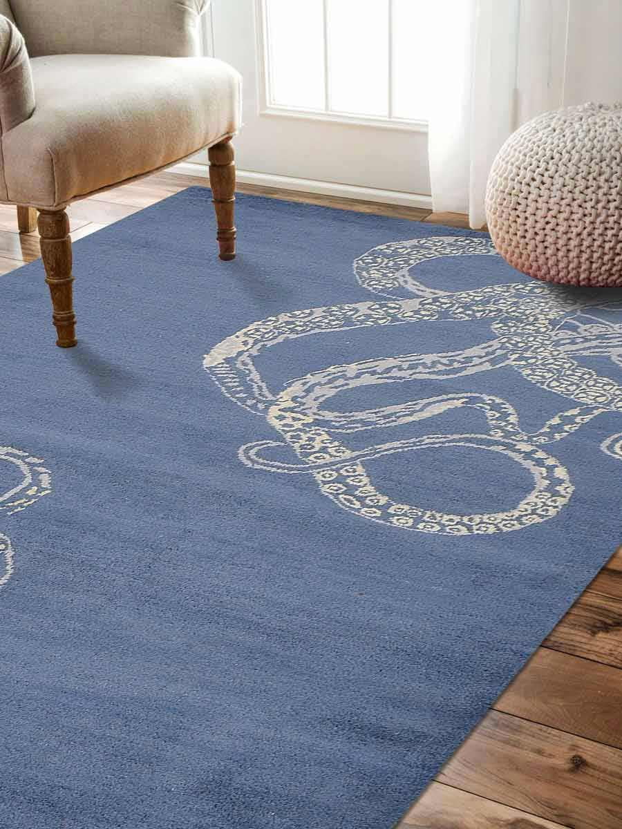 Rugsotic Carpets Hand Tufted Wool 6'x9' Area Rug Contemporary Blue