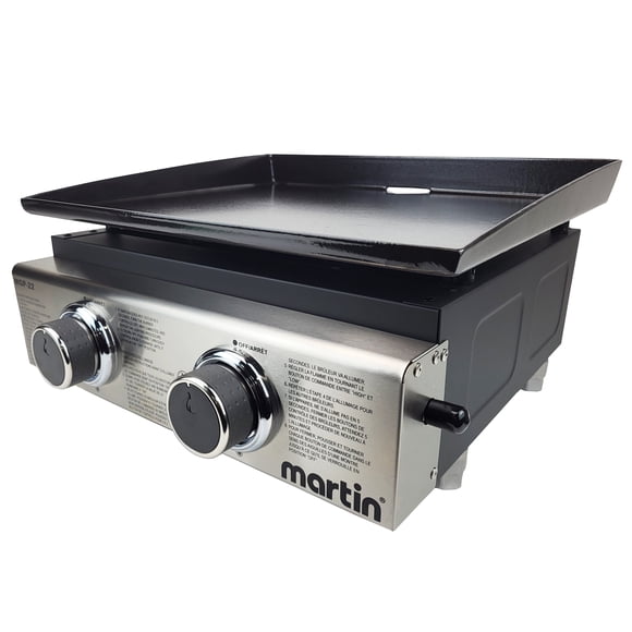 Martin MGP-22 Tabletop Propane Griddle - 2-Burner Portable Flat Top Grill, Gas Plancha BBQ for Outdoor Cooking, Camping Kitchen, Tailgating