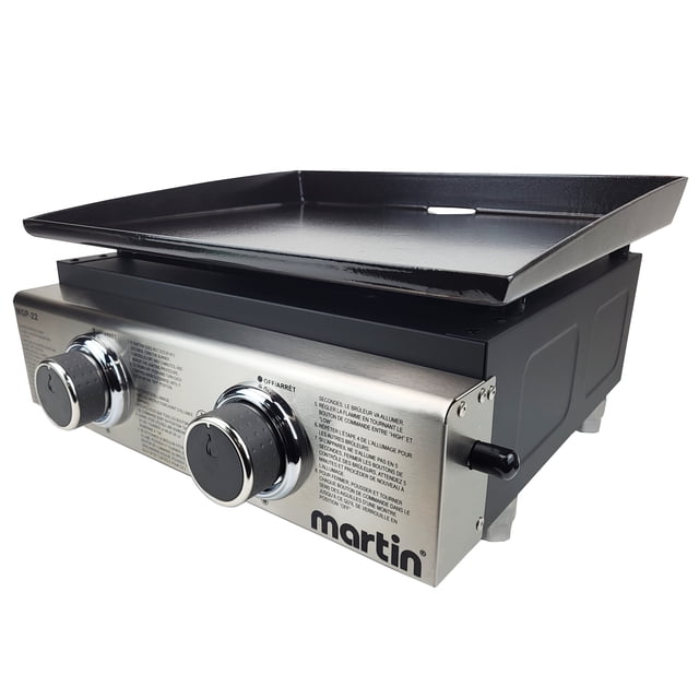 Martin MGP-22 Tabletop Propane Griddle - 2-Burner Portable Flat Top Grill, Gas Plancha BBQ for Outdoor Cooking, Camping Kitchen, Tailgating