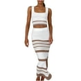 thumbnail image 6 of XuJwPNcy Women 2 Piece Outfits Crochet Hollow out Skirt Set Slim Crop Top and High Waist Split Maxi Skirt Knit Beach Set, 6 of 7