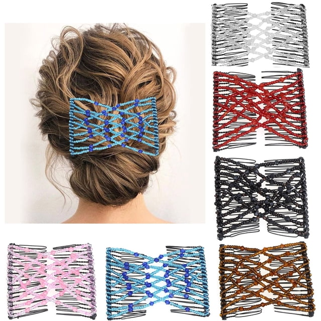 Aethland 6 Piezas Peine Mágico para el Cabello Pinzas para el Cabello con Cuentas Elásticas para Mujer Novia Elástica Diapositivas Dobles Horquillas Peines para Mujeres Damas Niñas Accesorios para Pei