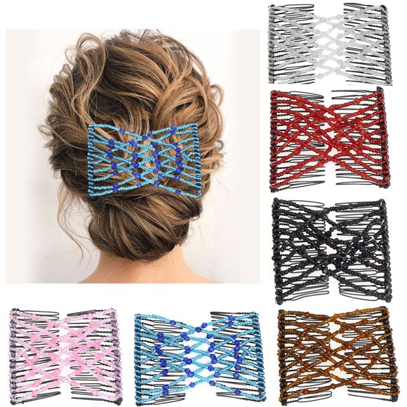 Aethland 6 Piezas Peine Mágico para el Cabello Pinzas para el Cabello con Cuentas Elásticas para Mujer Novia Elástica Diapositivas Dobles Horquillas Peines para Mujeres Damas Niñas Accesorios para Pei