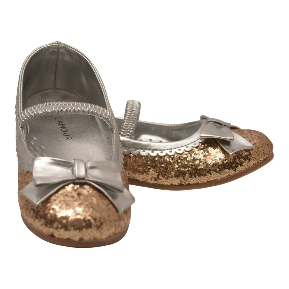 Sophias Style Little Girls Gold Glitter Patent Bow