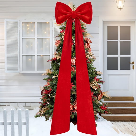 EBaokuup 59 Inch Red Velvet Christmas Bow, Double Layer Tree Topper and Holiday Decoration