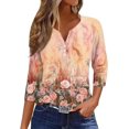thumbnail image 1 of Generic Womens Summer Tops 3/4 Length Sleeve Button Down Shirts Henley V Neck Striped Blouses Plus Size Trendy Comfy Tees, 1 of 1