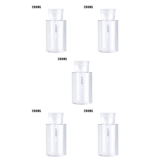 heritaly Push Down Empty Pump Dispenser Nail Polish Remover Refillable Storage Container Cosmetic Removal Plastic Press Bottle Transparent 200ml 5Set