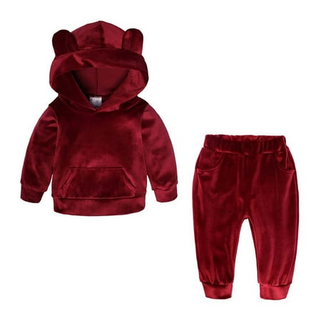 

Hngshg Toddler Baby Fall Winter Warm 2 Piece Outfits Fleece Hoodie Sweatshirt Long Pants Kids Cute Lounge Set