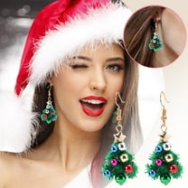 1Pair Christmas Tree Dangle Earrings for Women, Festive Drop Earrings with Wreath Ornament Design, Xmas Holiday Jewelry Gifts for Christmas Party, Fun Stocking Stuffers Accessories for Women