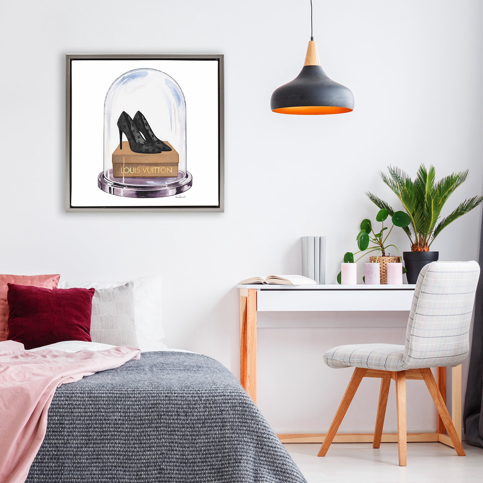 Stupell Industries Black Heels in Bell Jar Gray Framed Floater Canvas Wall Art, design by Amanda Greenwood