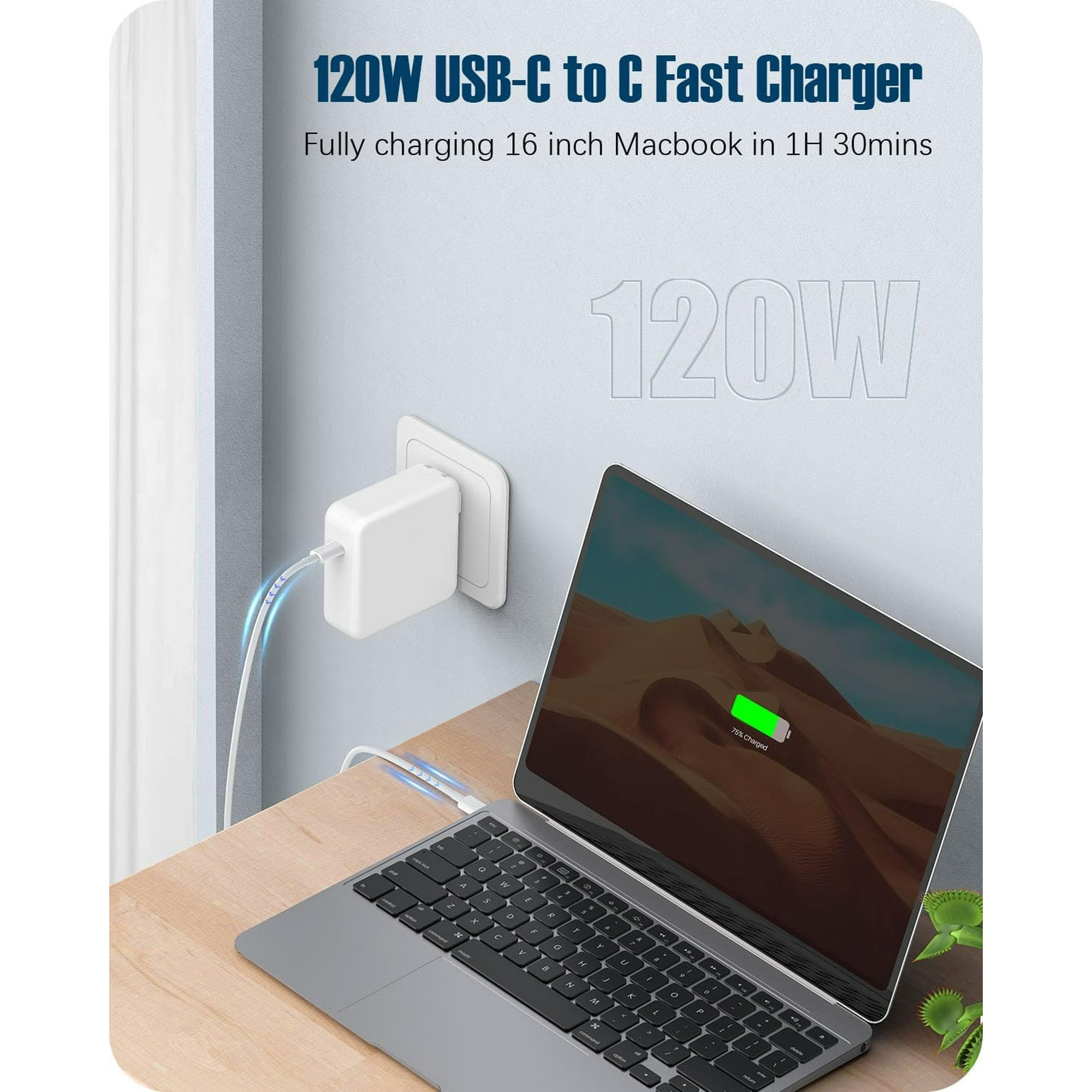120W USB C Charger Power Adapter Fast Charging Type C Travel Laptop Power Adapter