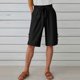 thumbnail image 2 of Pantalones de la Cintura Elástica de las Mujeres Medio Pantalones Cortos Botones de la Cintura Elástica de Verano Lino Bolsillos Pantalones, Lino de Algodón, 2 of 7