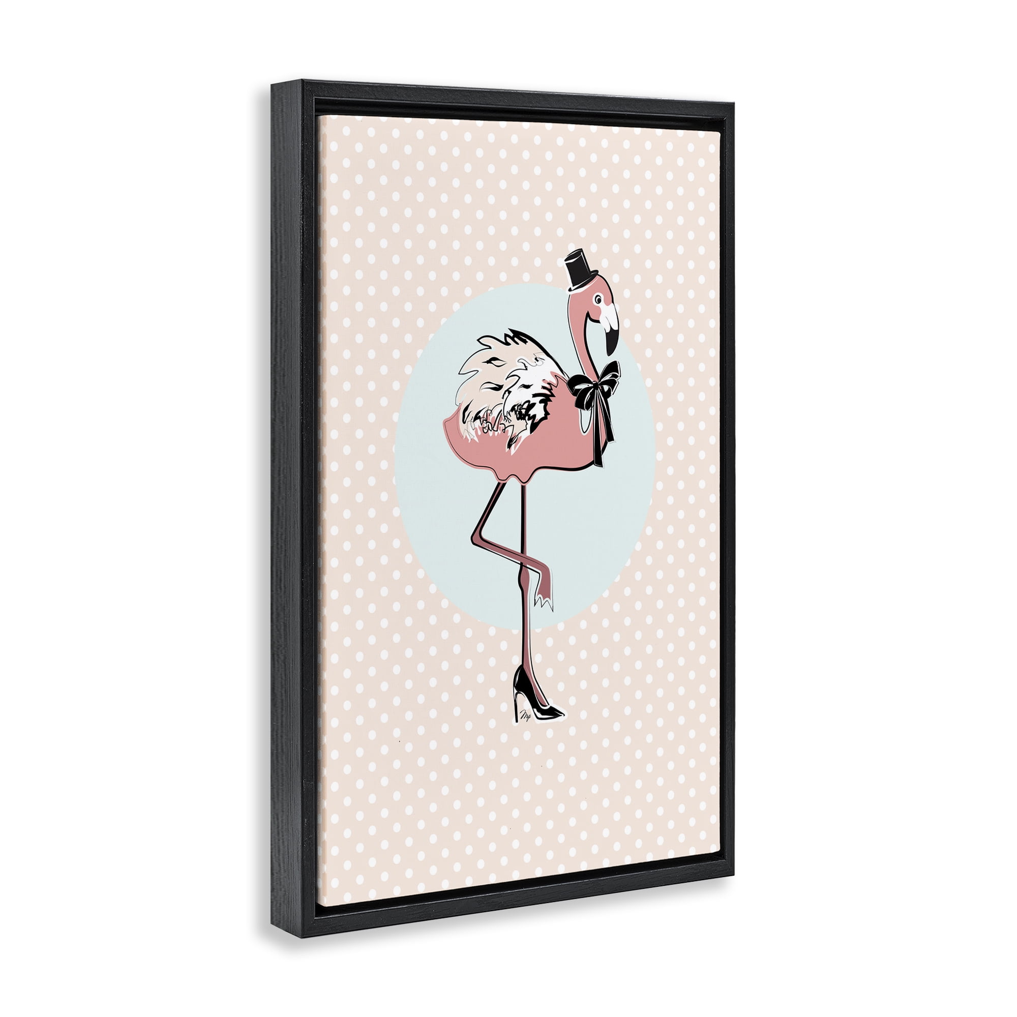 Stupell Industries Flamingo & Top Hat Novelty Painting Black Floater Framed Art Print Wall Art, 21 x 31