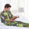 thumbnail image 6 of Naloa Cartoon Dinosaurs Men’s Pajamas Set - Long Sleeve Button Down Sleep Shirt and Pajama Bottoms Sleepwear Set-Large, 6 of 7