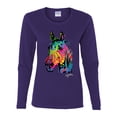 thumbnail image 2 of Neon Rainbow Horse Animal Lover Womens Graphic Long Sleeve T-Shirt, Purple, 2XL, 2 of 3