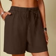 thumbnail image 2 of Summer 2025 Wide Leg Cotton Linen Shorts for Women Drawstring Elastic Waist Breathable Casual Loose Fit Shorts with Pockets Brown,2XL, 2 of 6