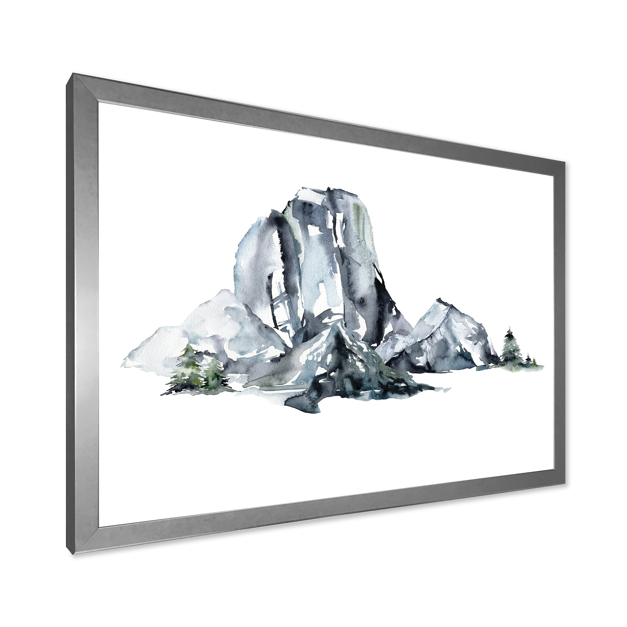 Designart 'Minimalistic Landscape of Forest and Mountains' Modern Framed Art Print