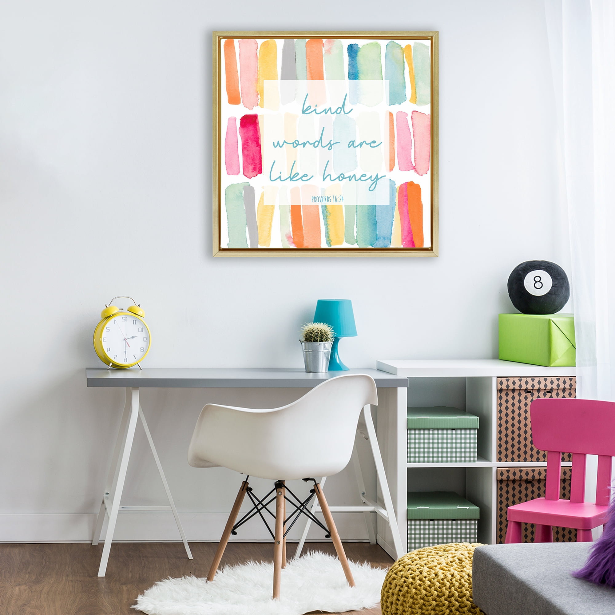 Stupell Industries Kind Words Are Like Honey Gold Framed Floater Canvas Wall Art, design by Lanie Loreth