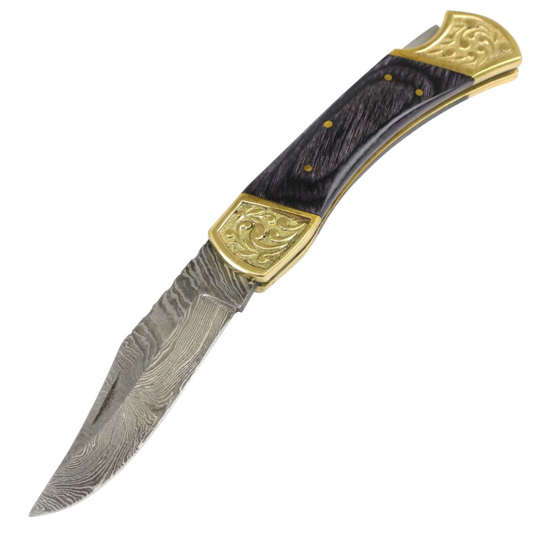 TheBoneEdge 9' Hand Made Damascus Blade Folding Knife Pakkawood Handle Black New