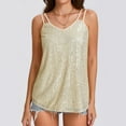 thumbnail image 2 of Women's Sequin Sparkly Tank Top Camisoles Summer Sleeveless Shirts Casual Solid Color Cami Blouses for Club Party Performance V-Neck Concert Vests Outfits, 2 of 7