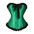 thumbnail image 2 of KelaJuan Women's Slim Corset Tube Tops, Contrasr Color Ruffled Front Bow Central Clasp Low Cut Strapless Bandeau, 2 of 5