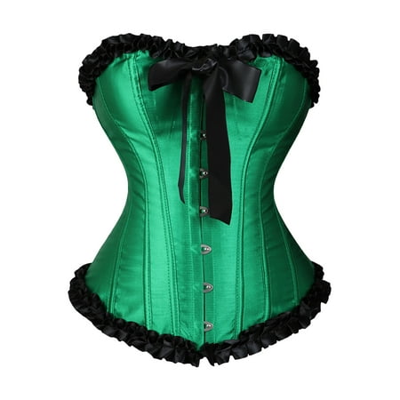 FEORJGP Women s Slim Corset Tube Tops Contrast Color Ruffled Sleeveless Bustier Front Bow Central Clasp Lingerie Satin Low Cut Strapless Bandeau Crop Tops