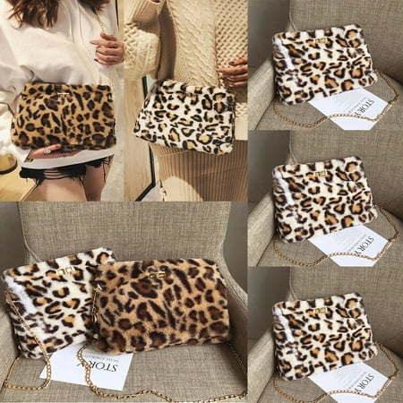 Leopard Print Hobo Bag - Women Faux Fur Handbag Shoulder Lady Purse Leopard Printed Satchel Crossbody Bag