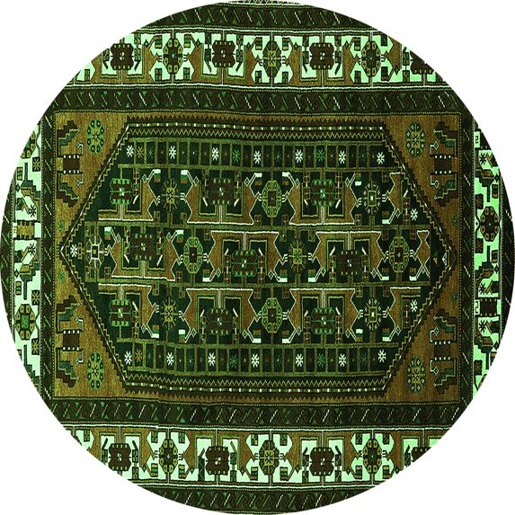 Ahgly Company Indoor Round Oriental Green Industrial Area Rugs, 4' Round