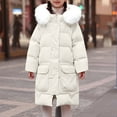 thumbnail image 2 of Juebong Girls' Winter Puffer Coat Kids Long Puffer Jackets Windproof Padded Parka Fur Faux Hooded Jacket with Cold Weather White,8-9Years, 2 of 8