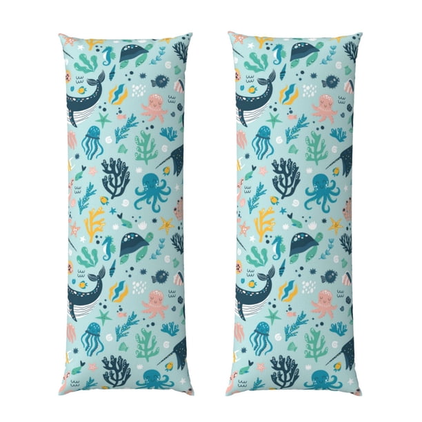 Balery Sea Animal Funda Protectora para Almohada Corporal de Algodón Hipoalergénico con Cierre(55 x 21 pulgadas), Almohadas No Incluidas