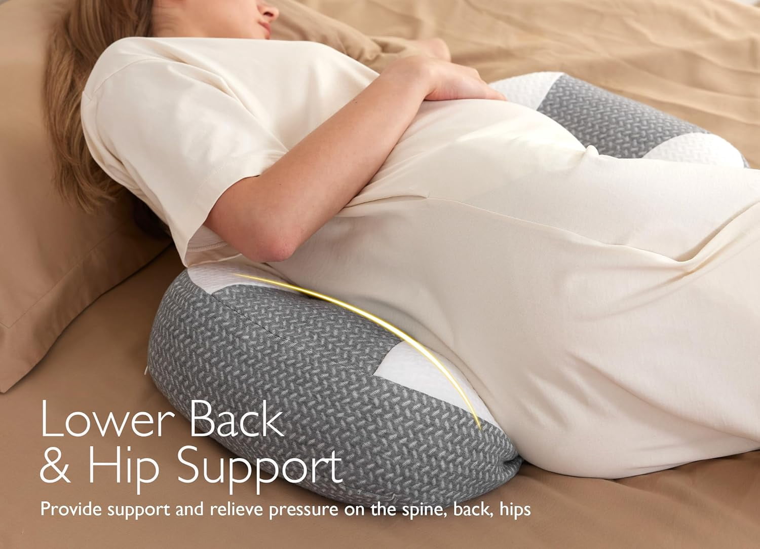 Plus W Shaped Pregnancy Pillow for Sleeping - Adjustable Maternity Pillow for Side Sleepers - Portable Wedge Belly Support -Compact Design for Back Belly and HIPS