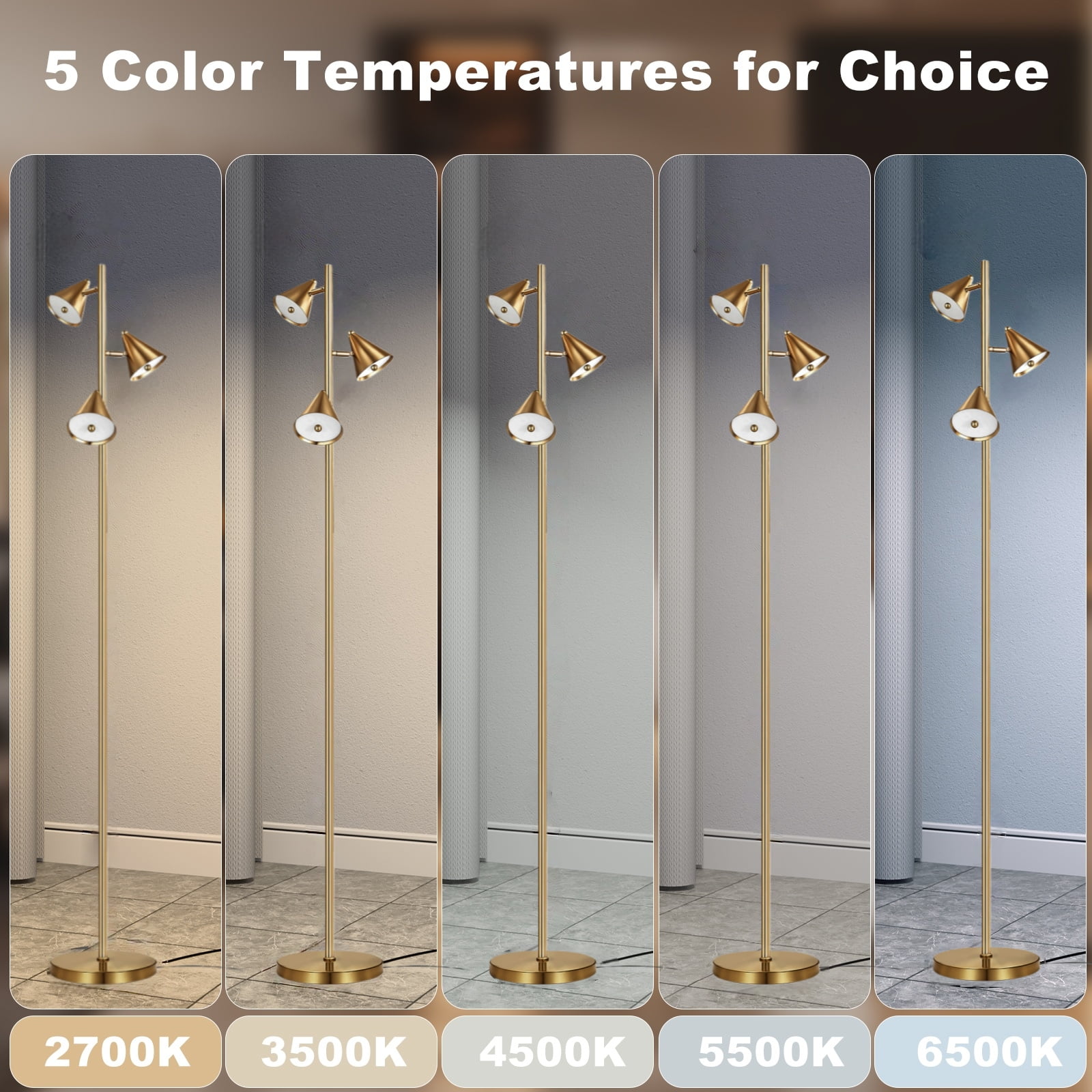 63 in 3 Light  Led Floor Lamp with  Remote Control Bronze ,5CCT & Dimmable,  for Living Room Bedroom Office