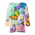 thumbnail image 6 of Babysbule 3/4 Sleeve Flower Printed Thin Button-Down V-neck Blouse & Top, Women's, 6 of 6