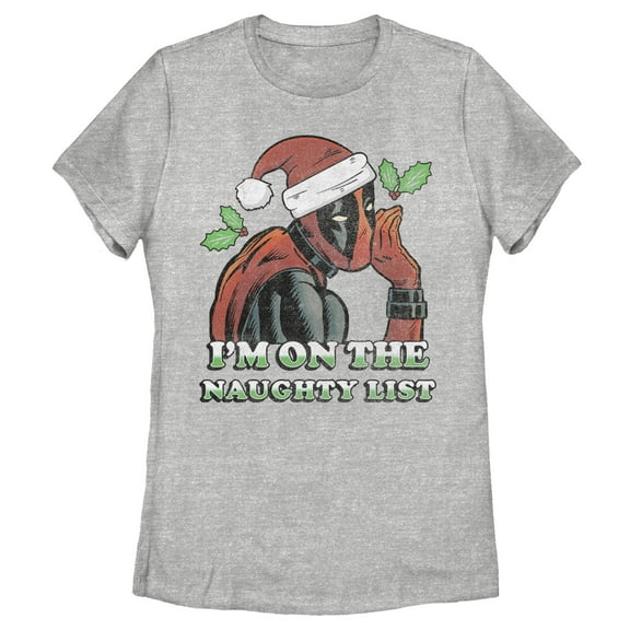 Women's Marvel Christmas Deadpool Naughty List  Graphic Tee Athletic Heather X Large