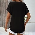 thumbnail image 4 of Delayuji Womens Knit Tops 2025 Spring Summer V Neck Shirts Casual Trendy Women's Blouses Basic Tee Black L Polyester Short Sleeve Shirts for Women, 4 of 5