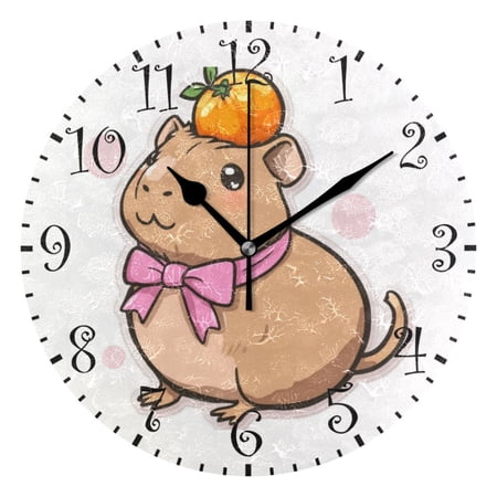 10 Artistic Round Wall Decorative Desk Clock Wall Clock Home Decor Capybara with a Bow