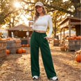 thumbnail image 3 of Sorvello Womens Solid High Rise Wide Leg Lounge Pants Elastic Pull On Waist Side Pockets Full Length Casual Sweatpants Dark Green L, 3 of 6