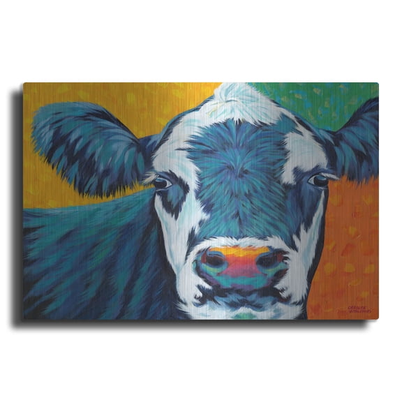 Luxe Metal Art 'Colorful Country Cows I' by Carolee Vitaletti, Metal Wall Art, 36" x 24"