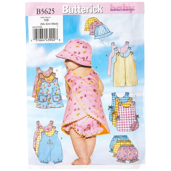 Butterick Pattern Infants' Romper, Jumper, Panties and Hat, NB0 (NB, S, M)