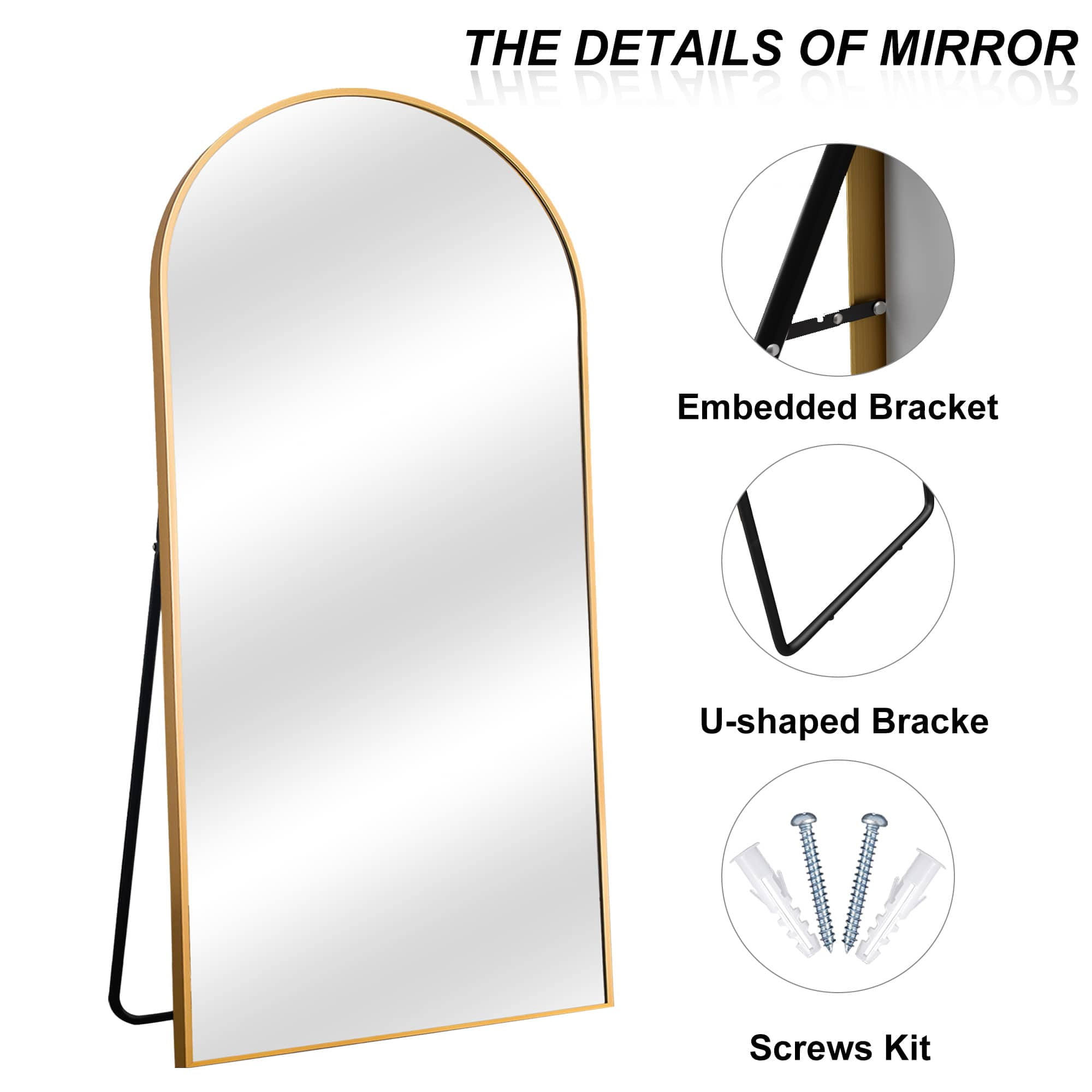 MAYEERTY 71" × 32" Arched Full Length Mirror Aluminium Alloy Floor Mirror, Gold