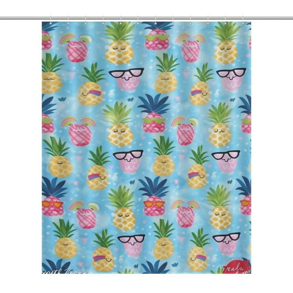 Lunarable Pineapple Shower Curtain for Bathroom with 12Hooks, Polyester Fabric Thick Shower Curtain Washable Waterproof Curtain