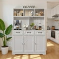 thumbnail image 3 of Aiho Kitchen Pantry Cabinet with Countertop Kitchen Hutch Storage Cabinet 60" Tall Pantry Coffee Bar with Storage, Modern Kitchen Hutch with Microwave Stand for Dining Room, Kitchen - White, 3 of 9