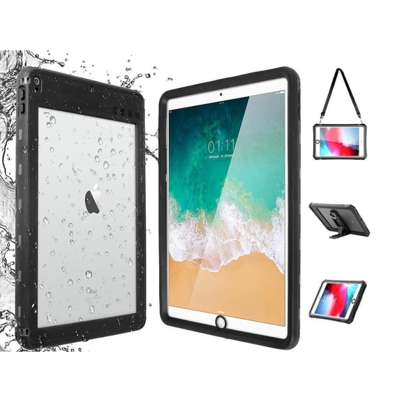 Waterproof case for iPad Air 3 Case 2019 / iPad Pro 10.5 Rugged Full Body Protective Transparent Shockproof Cover with Built in Screen Protector, Kickstand, Shoulder strap, Black