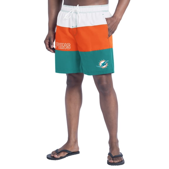 Men's G-III Sports by Carl Banks Aqua/Orange Miami Dolphins Sunrise Volley Swim Shorts