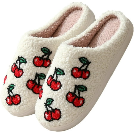 

Women Slippers Cute Pattern Big Heart Mushroom Warm Soft Bedroom Shoes Fuzzy Closed Toe Sandals Non Slip House Bedroom Slippers