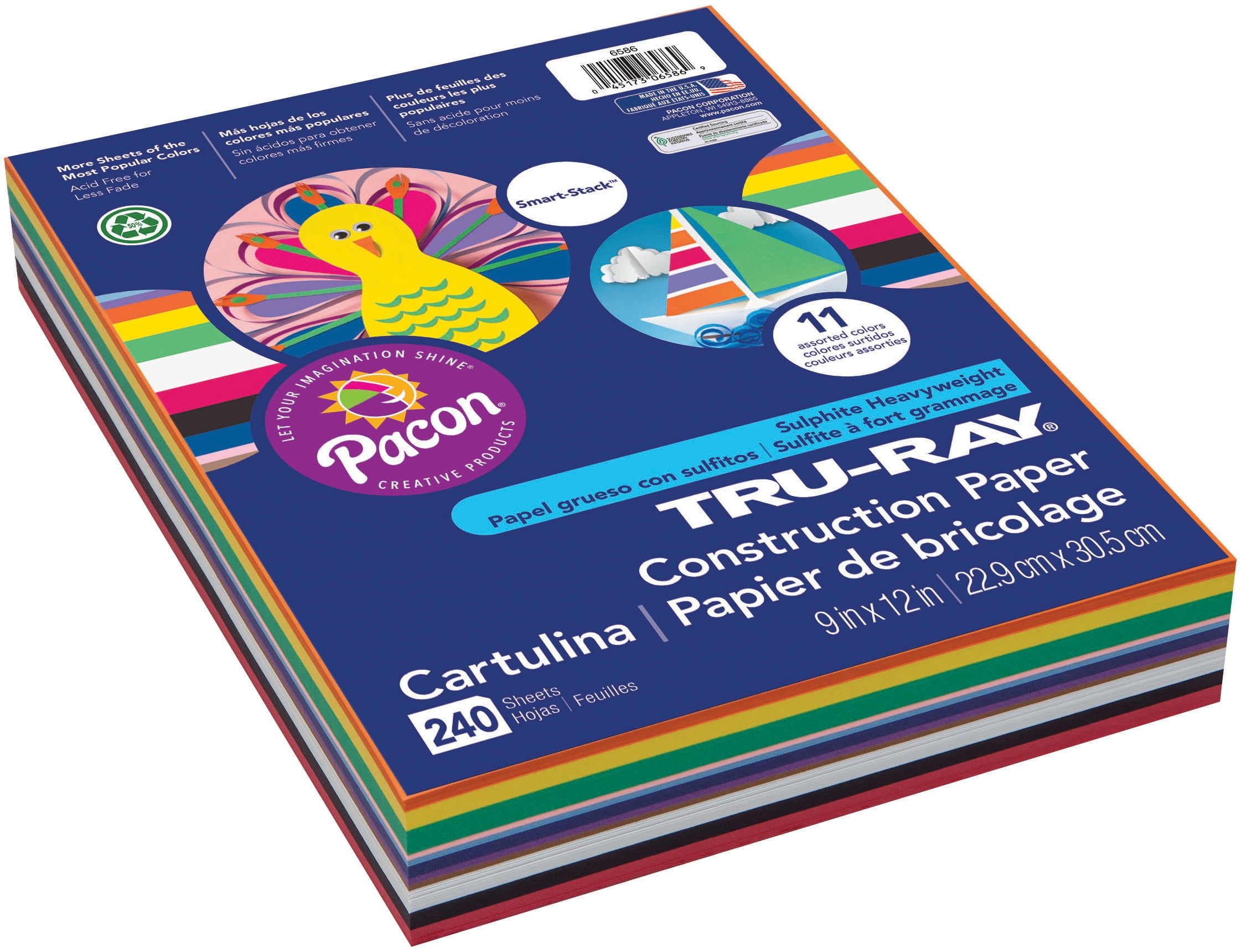 Pacon Tru-Ray Smart Stack Construction Paper 9"X12"-240 Sheets/Pkg, Assorted Colors
