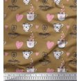 thumbnail image 1 of Soimoi Brown Velvet Fabric Heart & Cups Kitchen Print Fabric by the Yard 58 Inch Wide, 1 of 3