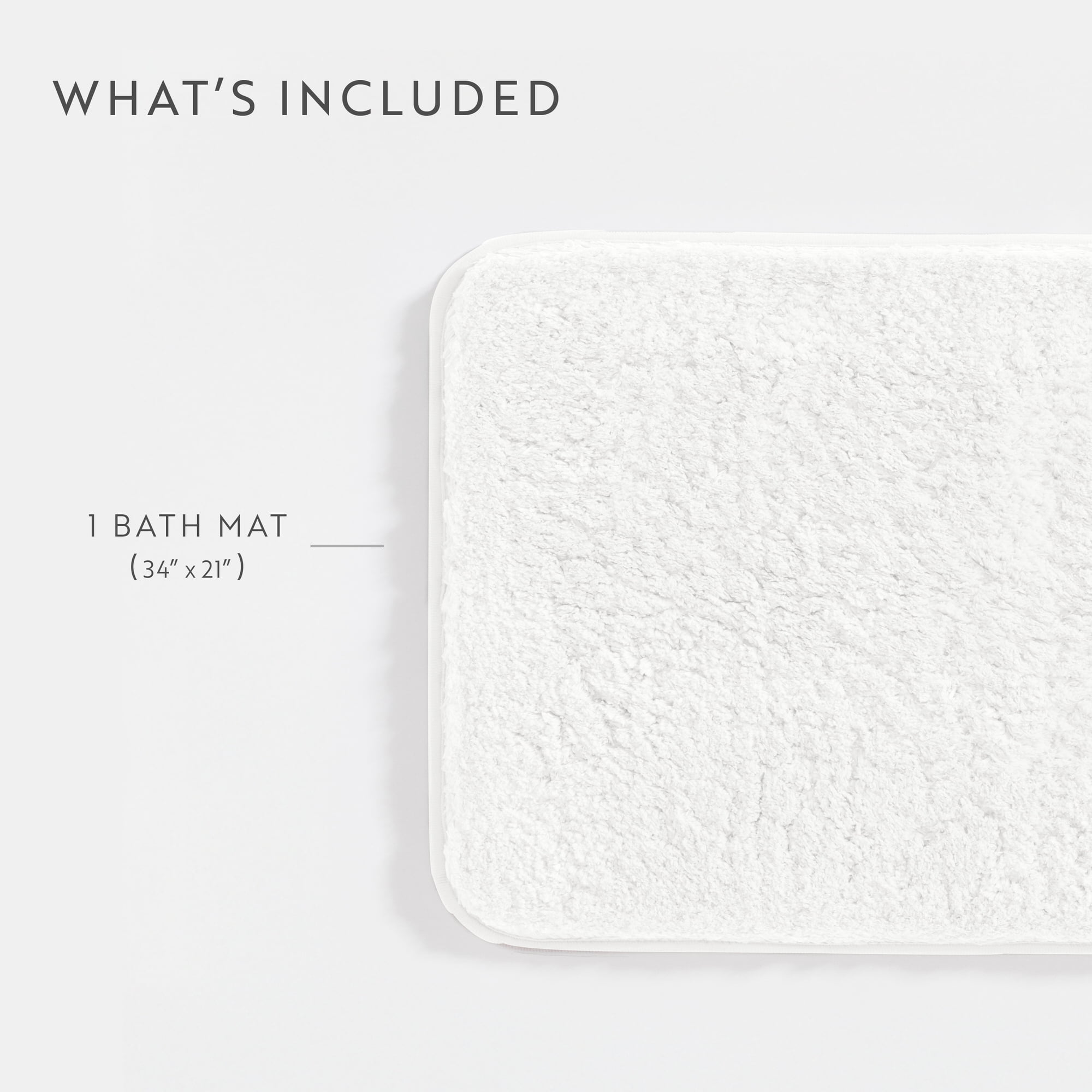 Plush Absorbent Bath Mat Rug with Anti-Skid Rubber Backing, 34 x 21, White, by Noble Linens