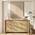 thumbnail image 3 of PAPROOS 55" Modern Sideboard Cabinet, 4-Door Storage Cabinet with 2 Adjustable Shelves, Herringbone Wood Design for Living Room, Dining Room, 3 of 10