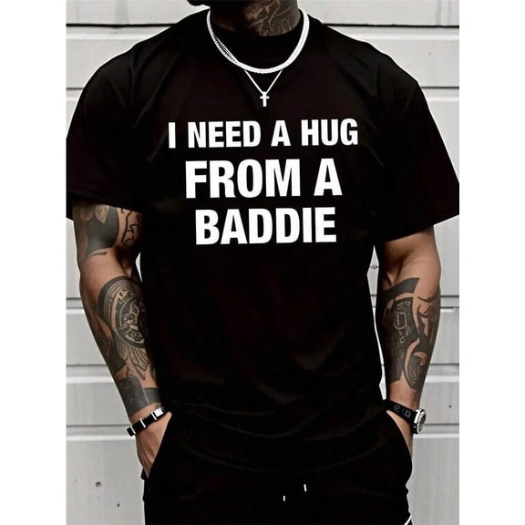 Back To School Men's Blend Knit I Need A Hug From A Baddie Slogan Vintage Streetwear Crew Neck Graphic T-Shirt