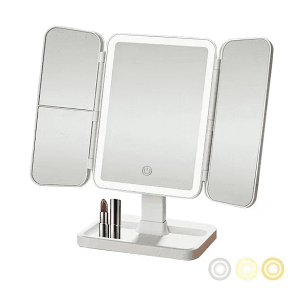 Folding LED Makeup Mirror with Three Light Settings for Home Use
